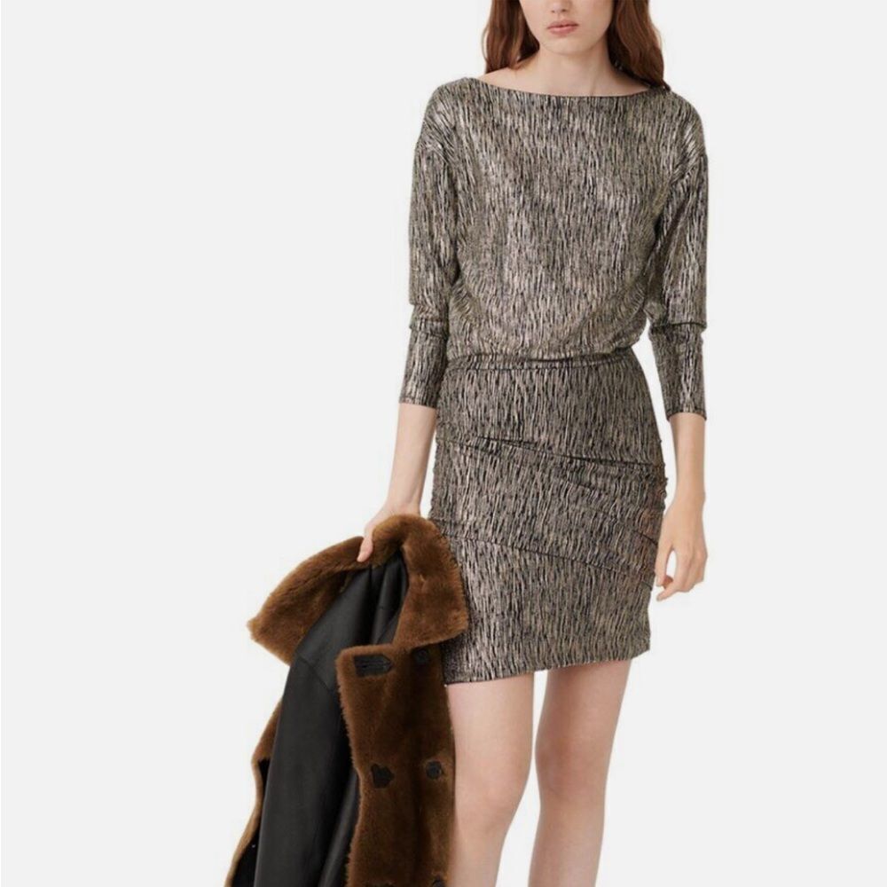 Maje Metallic Long Sleeve mini Dress, S